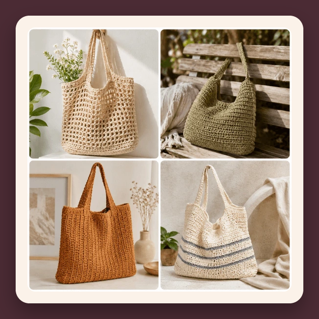 Mosaico de ecobags de crochê
