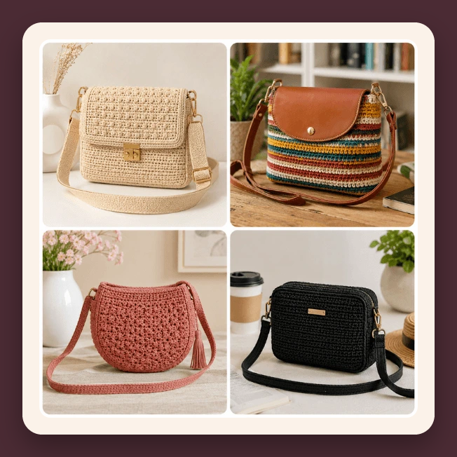Mosaico de bolsas transversais de crochê